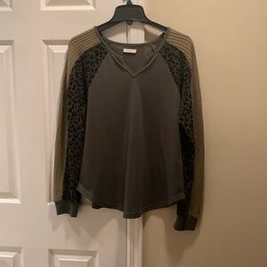 Kori Olive and Black V-Neck Sweater Top